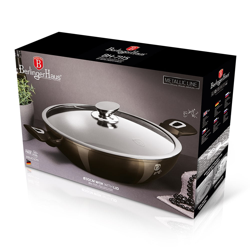 Berlinger Haus Metallic Line Shiny Black Edition Wok s vekom, 30 cm 2 