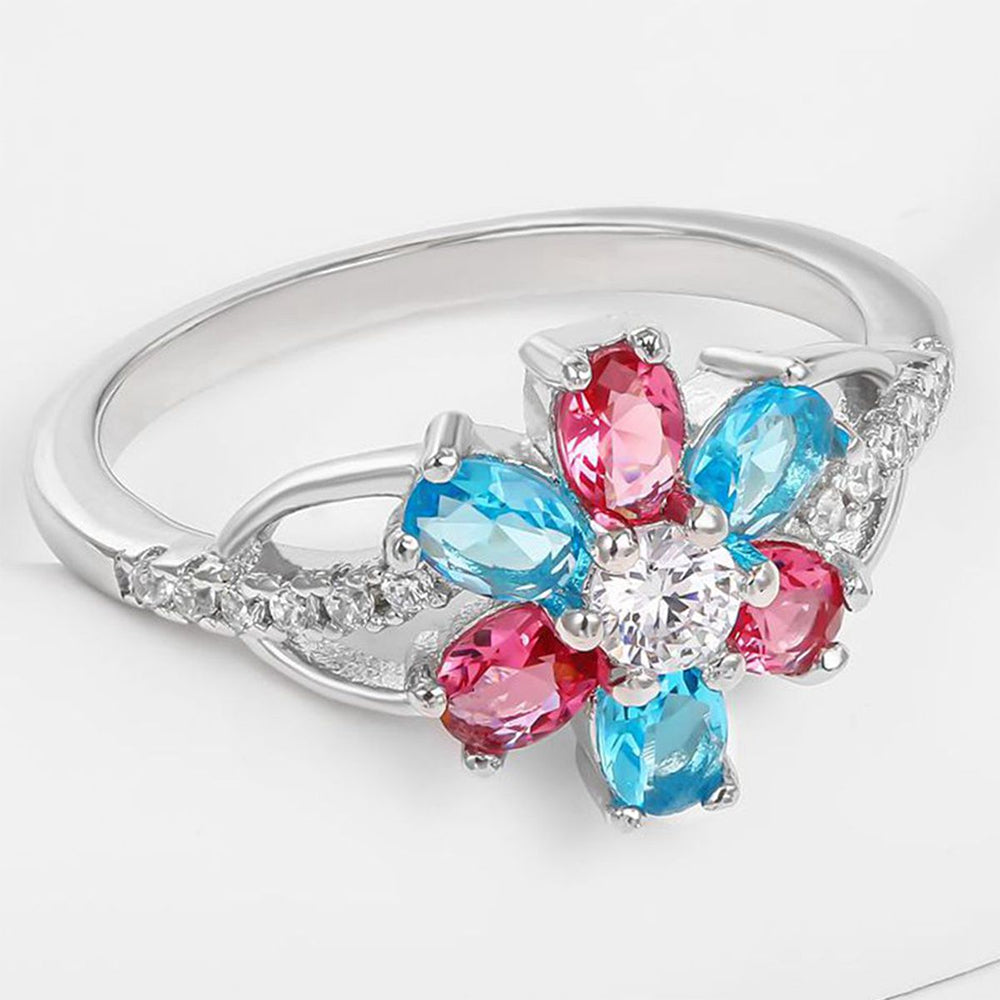 Whitegold Tone Alloy Ring with Blue, Pink and White Emporia Crystals 1 