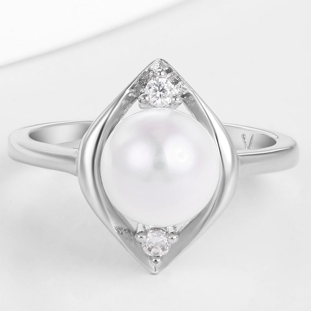 Whitegold Tone Alloy Ring with White Emporia Crystals and Glass Pear