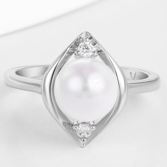 Whitegold Tone Alloy Ring with White Emporia Crystals and Glass Pear