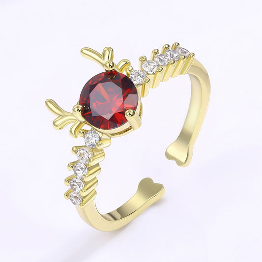 Pozlátený Zliatinový Prsteň s Červeným Emporia® Krištáľom a Bielym Emporia® Krištáľom