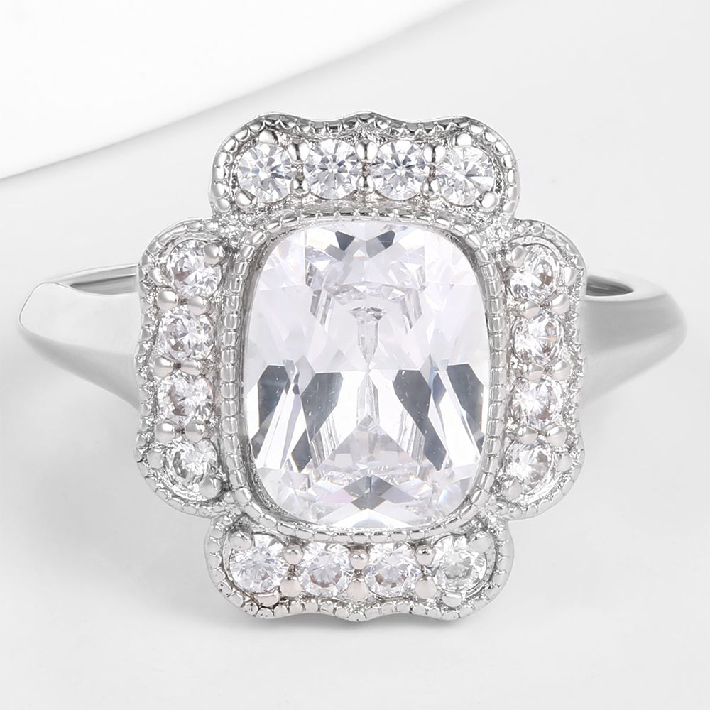 Whitegold Tone Alloy Ring with White Emporia Crystals 1 