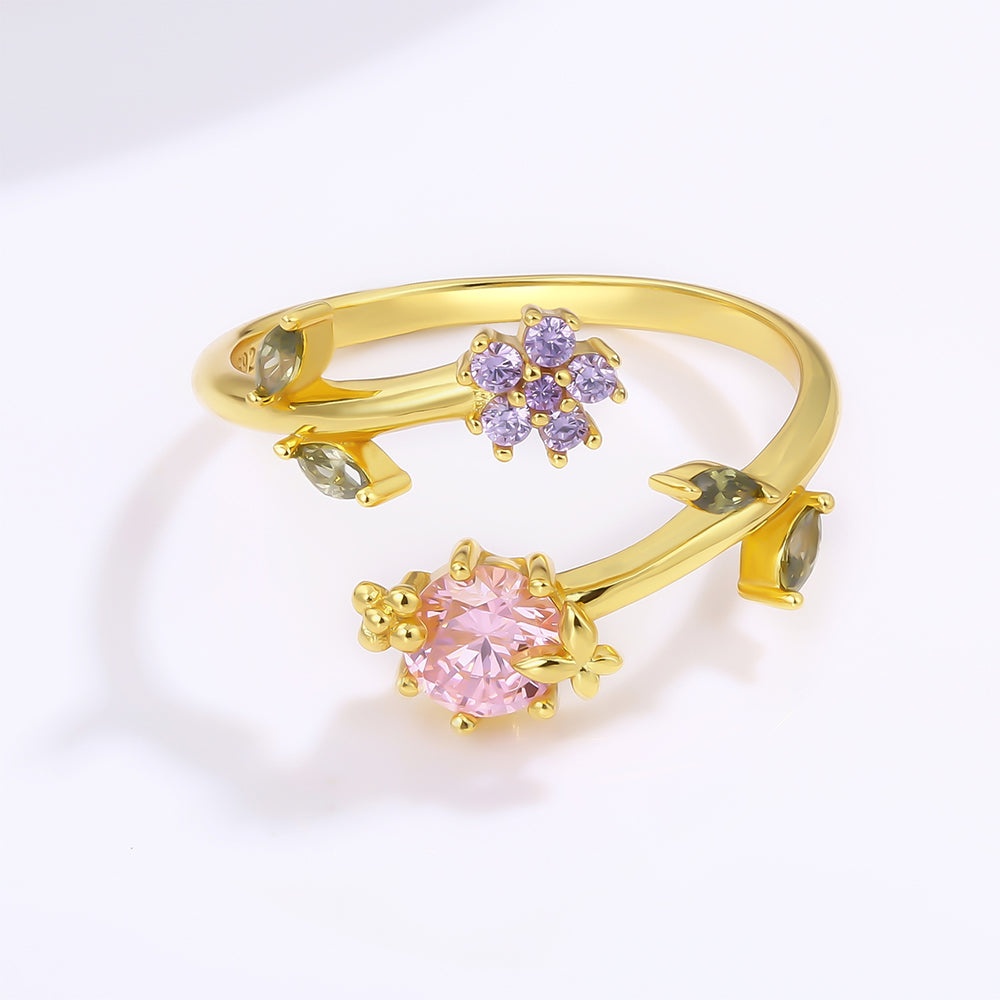 Pozlátený Zliatinový Prsteň s Ružovým Emporia® Krištáľom a Fialovým Emporia® Krištáľom