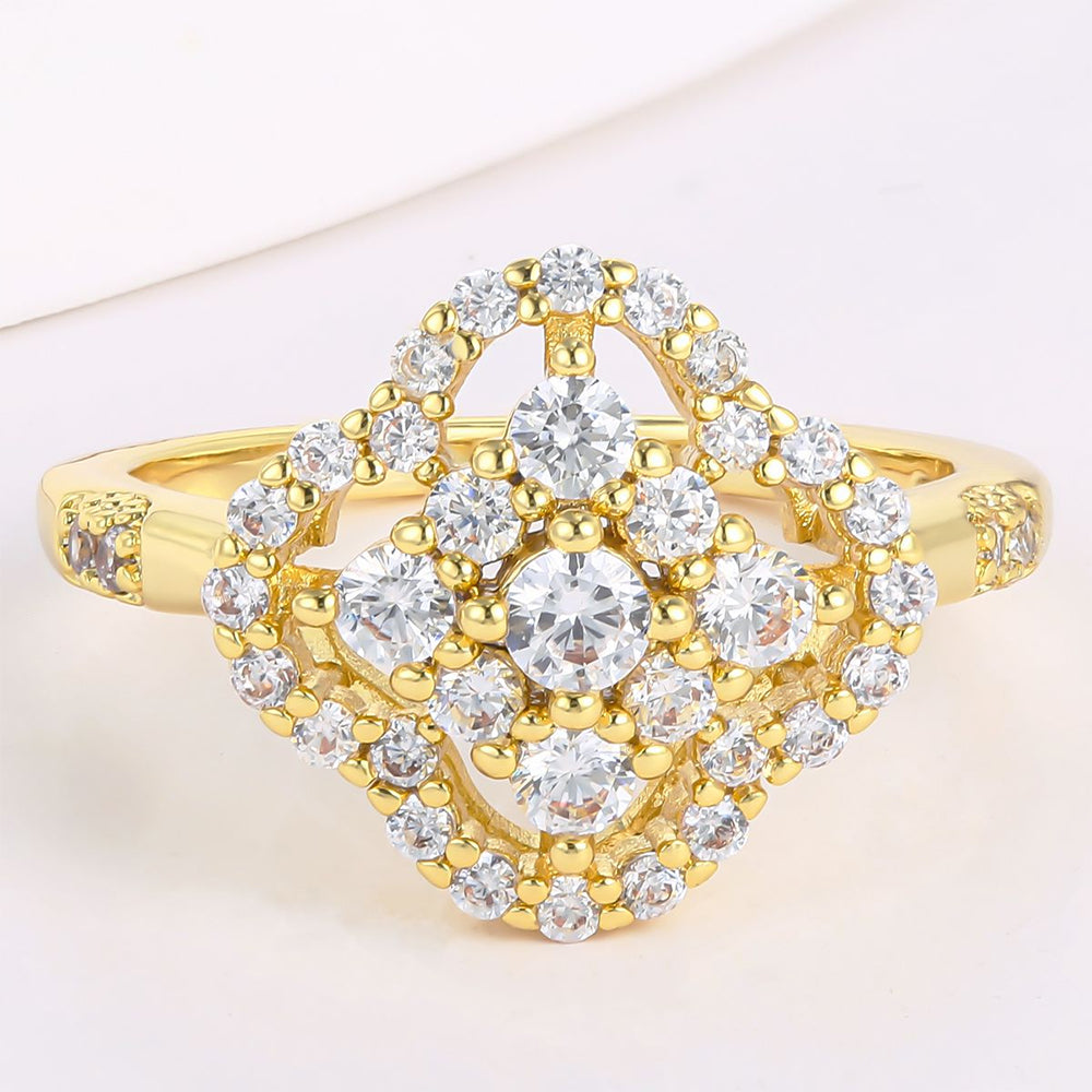 Pozlátený Zliatinový Prsteň s Bielym Emporia® Krištáľom 1 