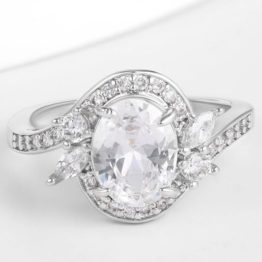 Whitegold Tone Alloy Ring with White Emporia Crystals