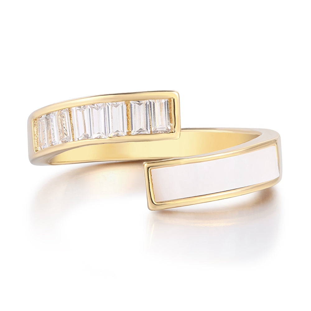 Pozlátený Zliatinový Prsteň s Bielym Emporia® Krištáľom a so Smaltom 1 