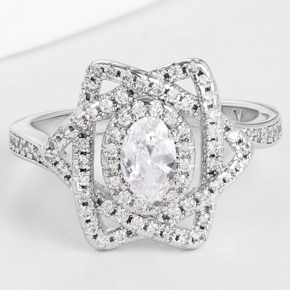 Pozlátený Zliatinový Prsteň s Bielym Emporia® Krištáľom 1 