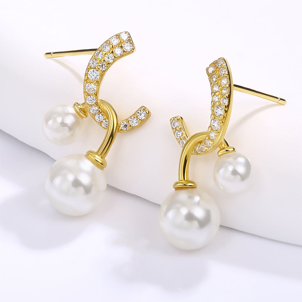 Pozlátené Zliatinové Náušnice s Bielym Emporia® Krištáľom a so Smaltom 1 