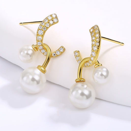 Pozlátené Zliatinové Náušnice s Bielym Emporia® Krištáľom a so Smaltom