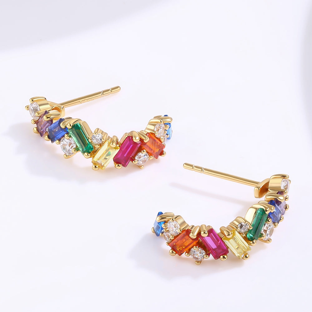 Pozlátené Zliatinové Náušnice s Červeným Emporia® Krištáľom a so Zeleným Emporia® Krištáľom