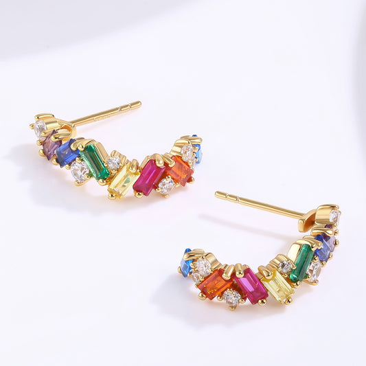 Pozlátené Zliatinové Náušnice s Červeným Emporia® Krištáľom a so Zeleným Emporia® Krištáľom