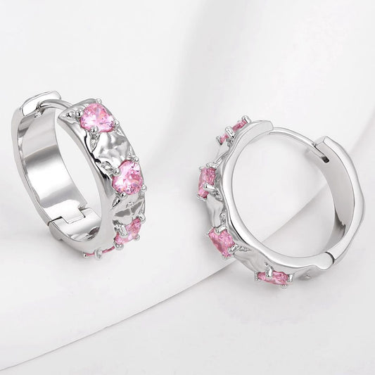 Pozlátené Zliatinové Náušnice s Bielym Emporia® Krištáľom a Ružovým Emporia® Krištáľom