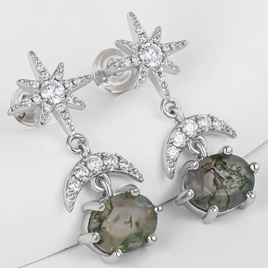 Pozlátené Zliatinové Náušnice s so Zeleným Emporia® Krištáľom a Bielym Emporia® Krištáľom