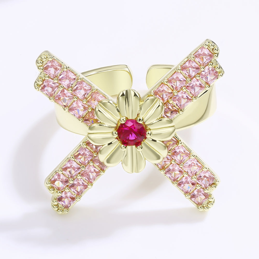 Pozlátený Zliatinový Prsteň s Červeným Emporia® Krištáľom a Ružovým Emporia® Krištáľom