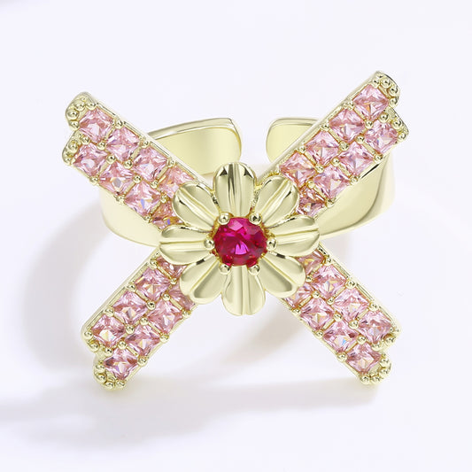 Pozlátený Zliatinový Prsteň s Červeným Emporia® Krištáľom a Ružovým Emporia® Krištáľom