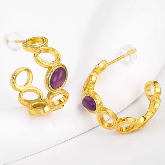Pozlátené Zliatinové Náušnice s Fialovým Emporia® Krištáľom
