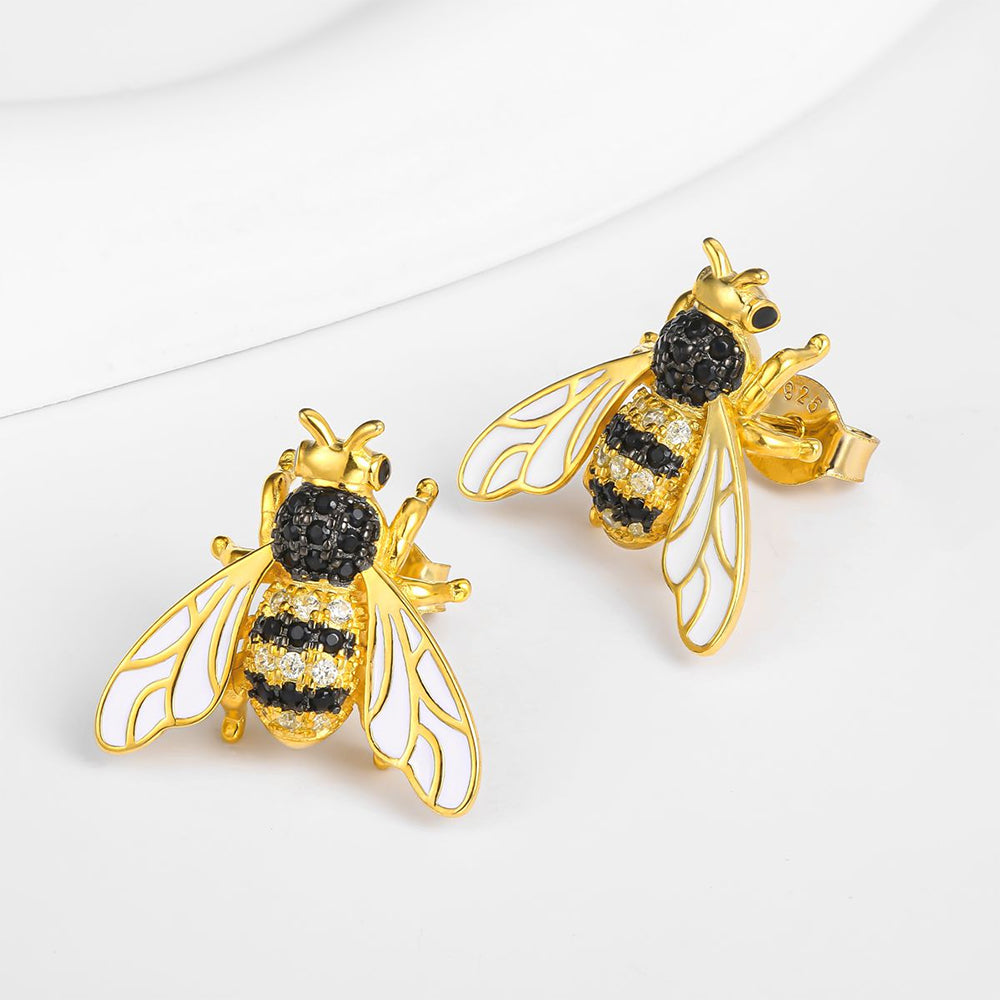 Pozlátené Zliatinové Náušnice s Bielym Emporia® Krištáľom a Čiernym Emporia® Krištáľom