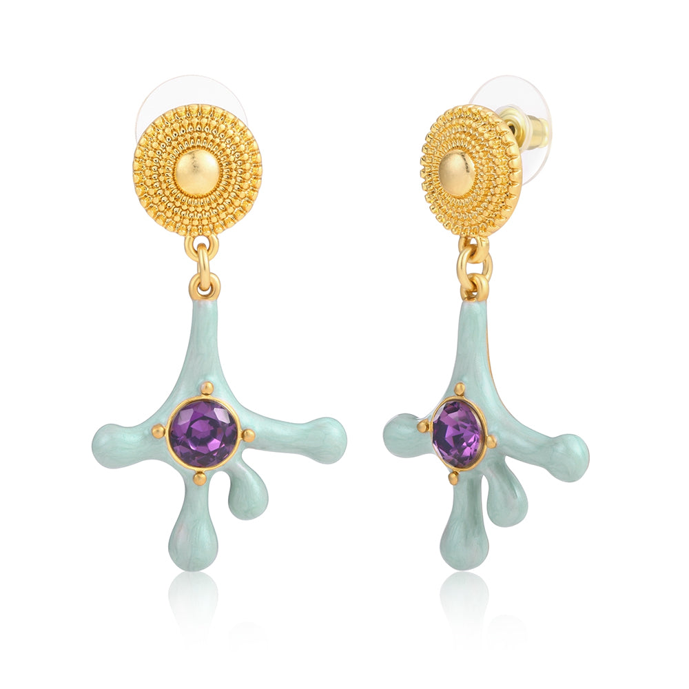 Pozlátené Zliatinové Náušnice s Fialovým Emporia® Krištáľom a so Smaltom 1 