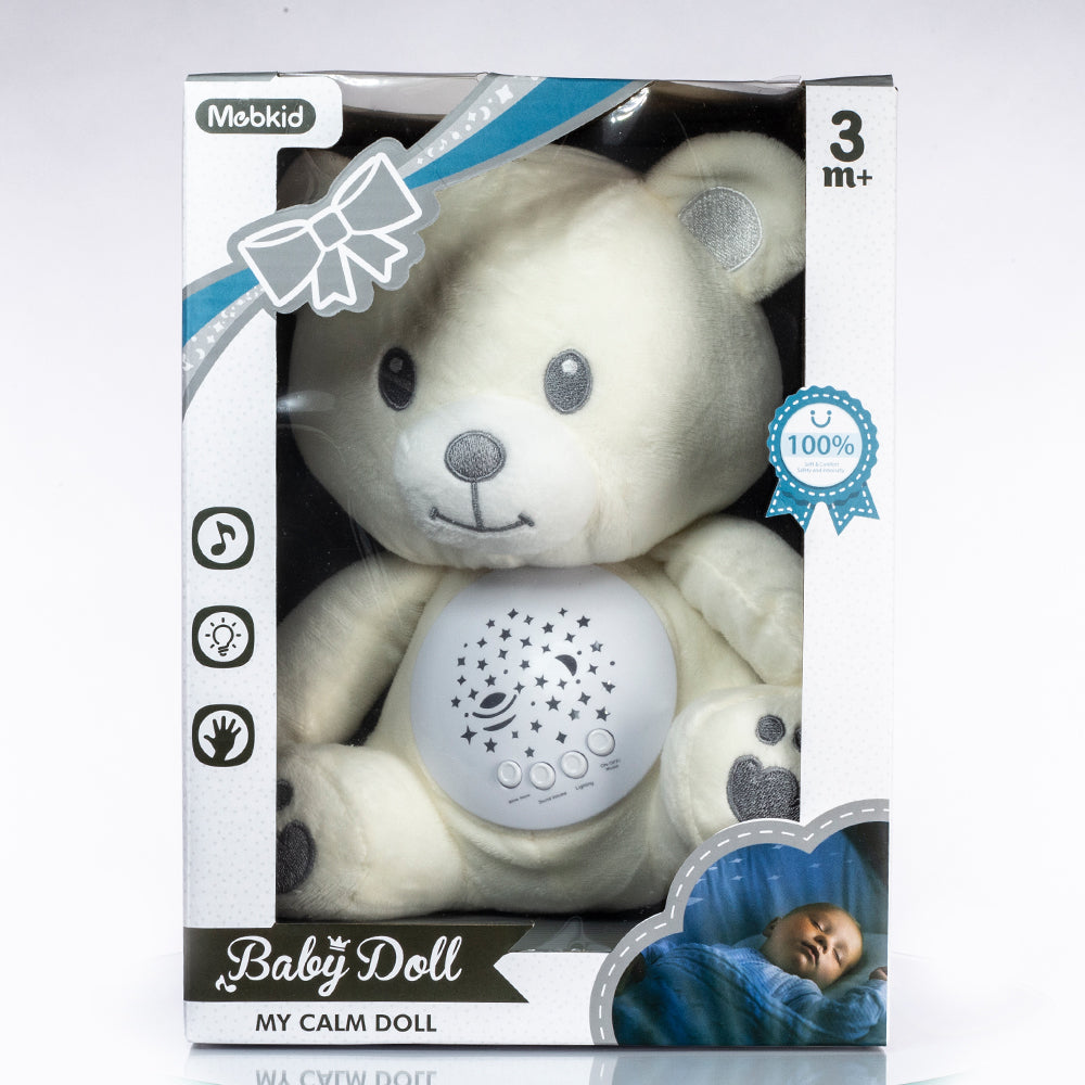 Hudobná plyšová figúrka v tvare medveďa, ktorá navodzuje spánok, s bielym šumom a nočným svetlom. 1 