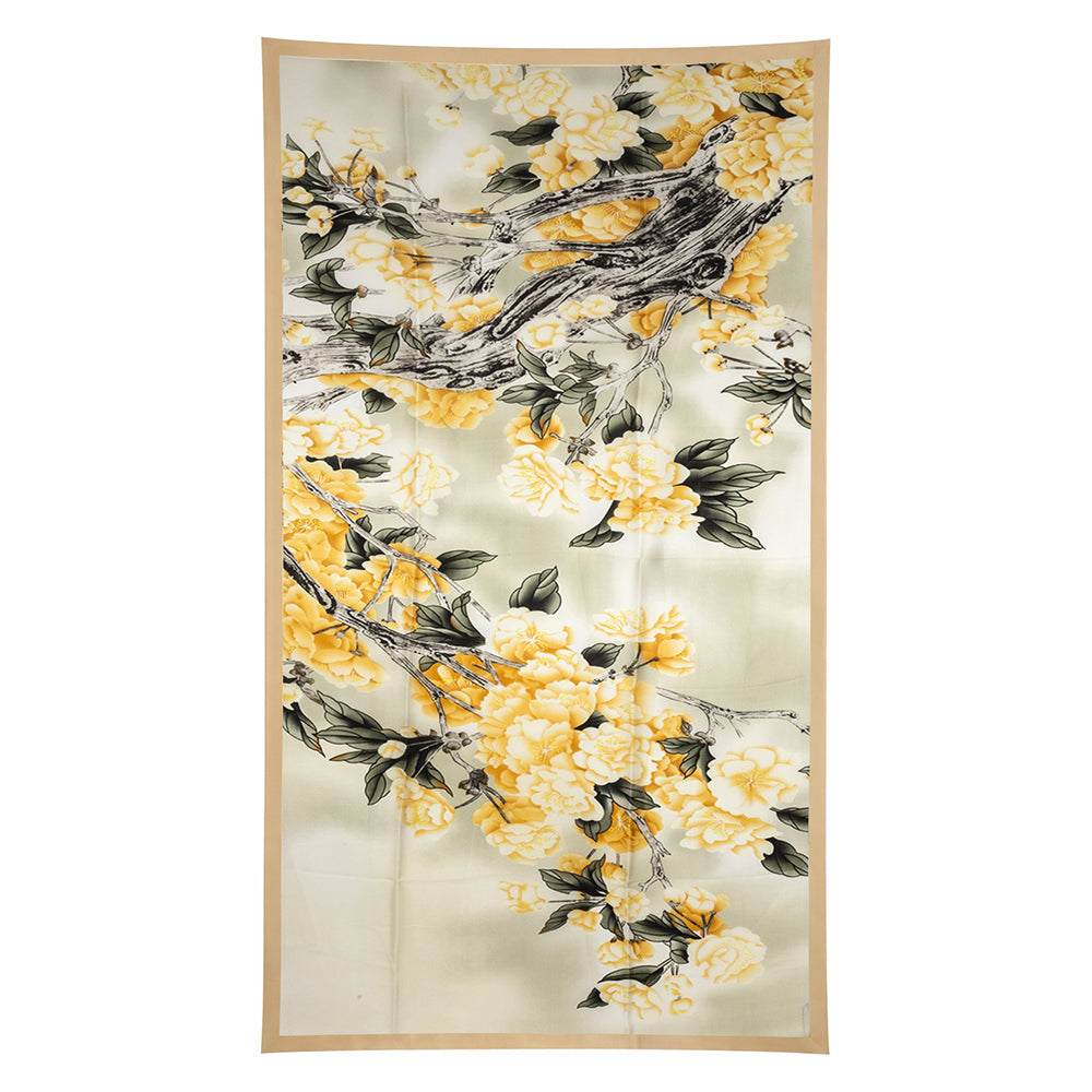 Šatka Rozkvitnuté kvety (Blooming Flowers), žltá, 85 cm x 180 cm, 100% vegánske hodvábie 1 