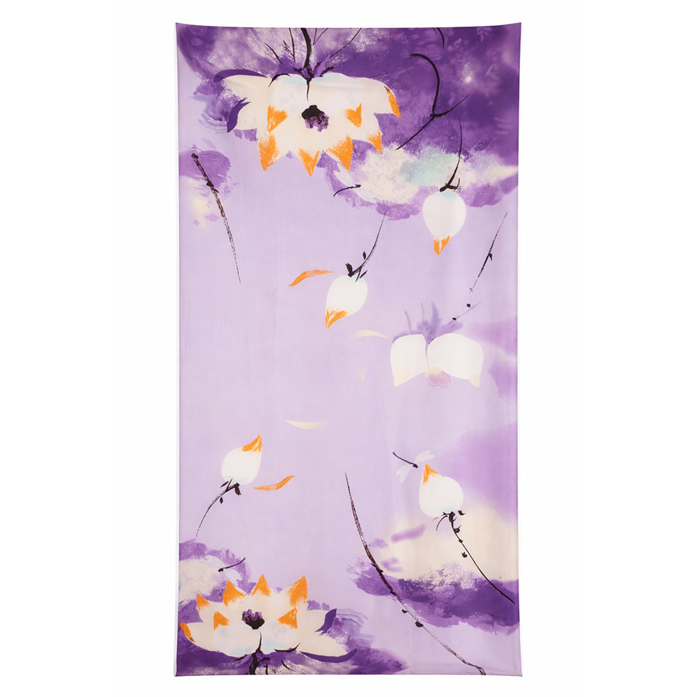 Šatka Nočný lotos (Lotus Nocturne), fialová, 85 cm x 180 cm, 100% vegánske hodvábie 1 