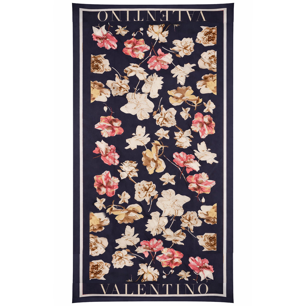 Šatka Kvety a listy (Bloom & Letters), modrá, 85 cm x 180 cm, 100% vegánske hodvábie 1 