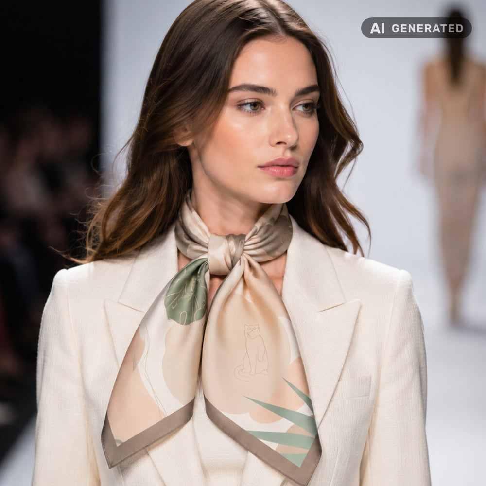 Pastel Oasis Scarf, Beige, 90 cm x 90 cm, 100% Silk 1 