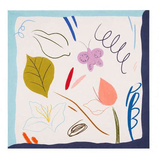 Hodvábna šatka Playful Bloom, tyrkysová, 90 × 90 cm