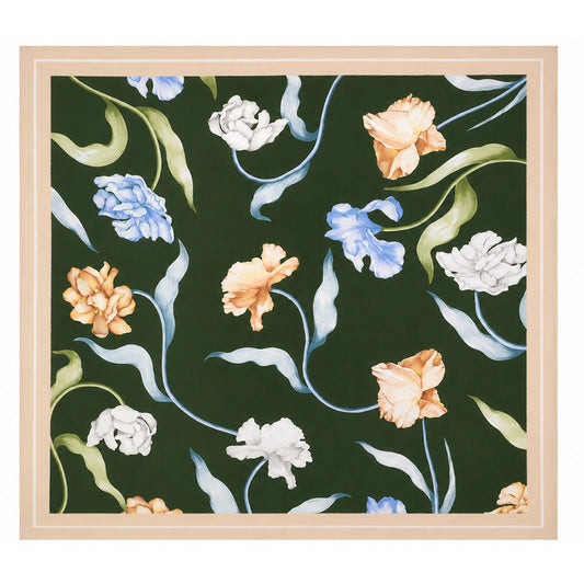 Hodvábna šatka Emerald Flowers, smaragdovo zelená, 90 × 90 cm