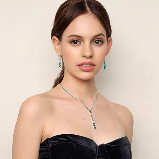 Pozlátené Zliatinové Sada s so Zeleným Emporia® Krištáľom ( Náhrdelník+Náušnice )