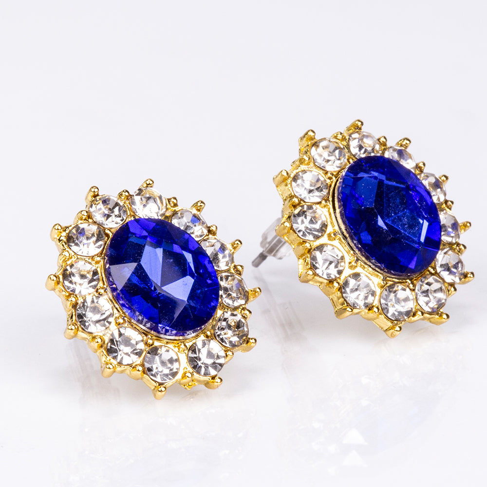 Pozlátené Zliatinové Sada s Modrým Emporia® Krištáľom a Bielym Emporia® Krištáľom ( Náhrdelník+Náušnice ) 4 