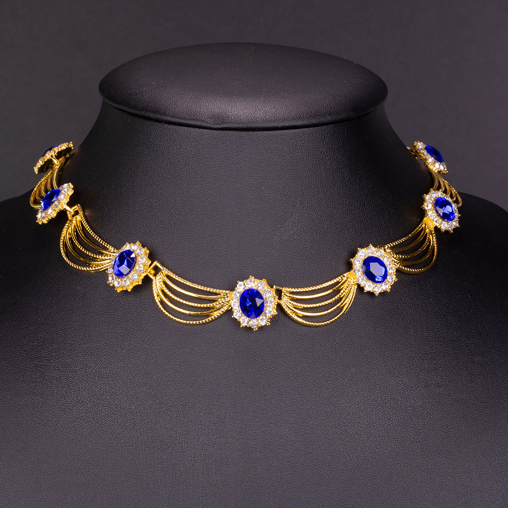 Pozlátené Zliatinové Sada s Modrým Emporia® Krištáľom a Bielym Emporia® Krištáľom ( Náhrdelník+Náušnice )