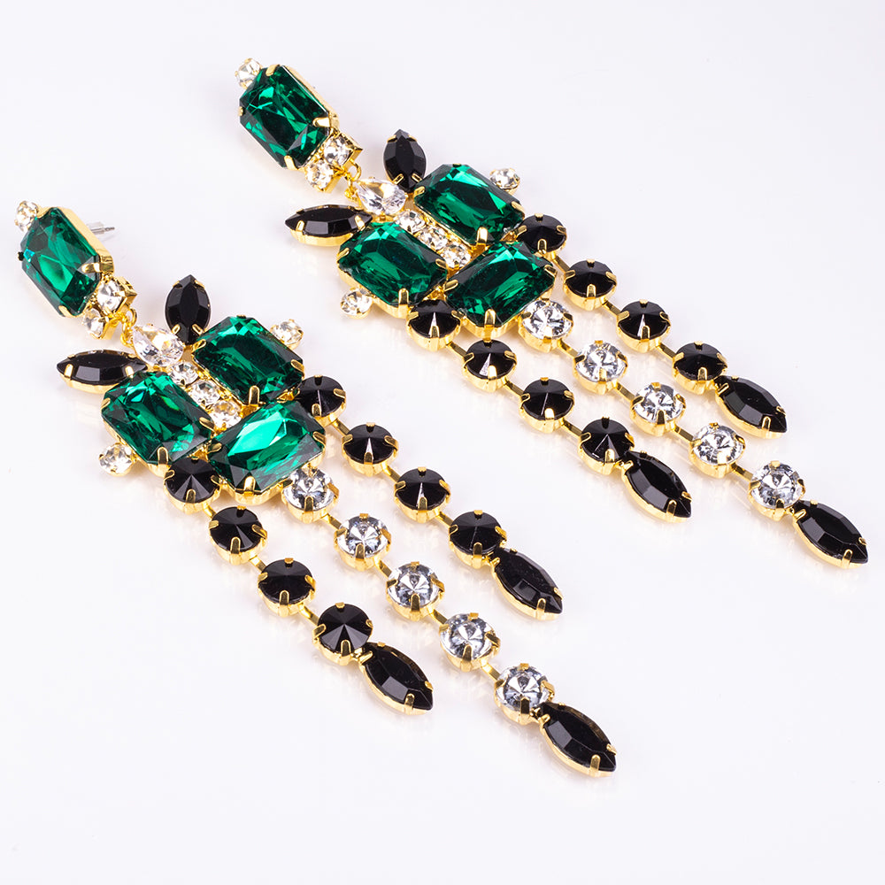 Pozlátené Zliatinové Sada s so Zeleným Emporia® Krištáľom a Bielym Emporia® Krištáľom ( Náhrdelník+Náušnice ) 3 