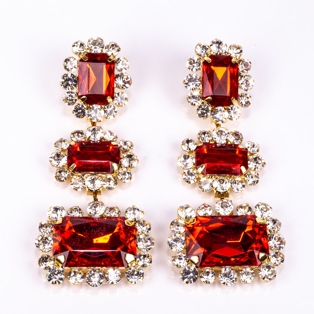 Pozlátené Zliatinové Sada s Červeným Emporia® Krištáľom a Bielym Emporia® Krištáľom ( Náhrdelník+Náušnice ) 2 