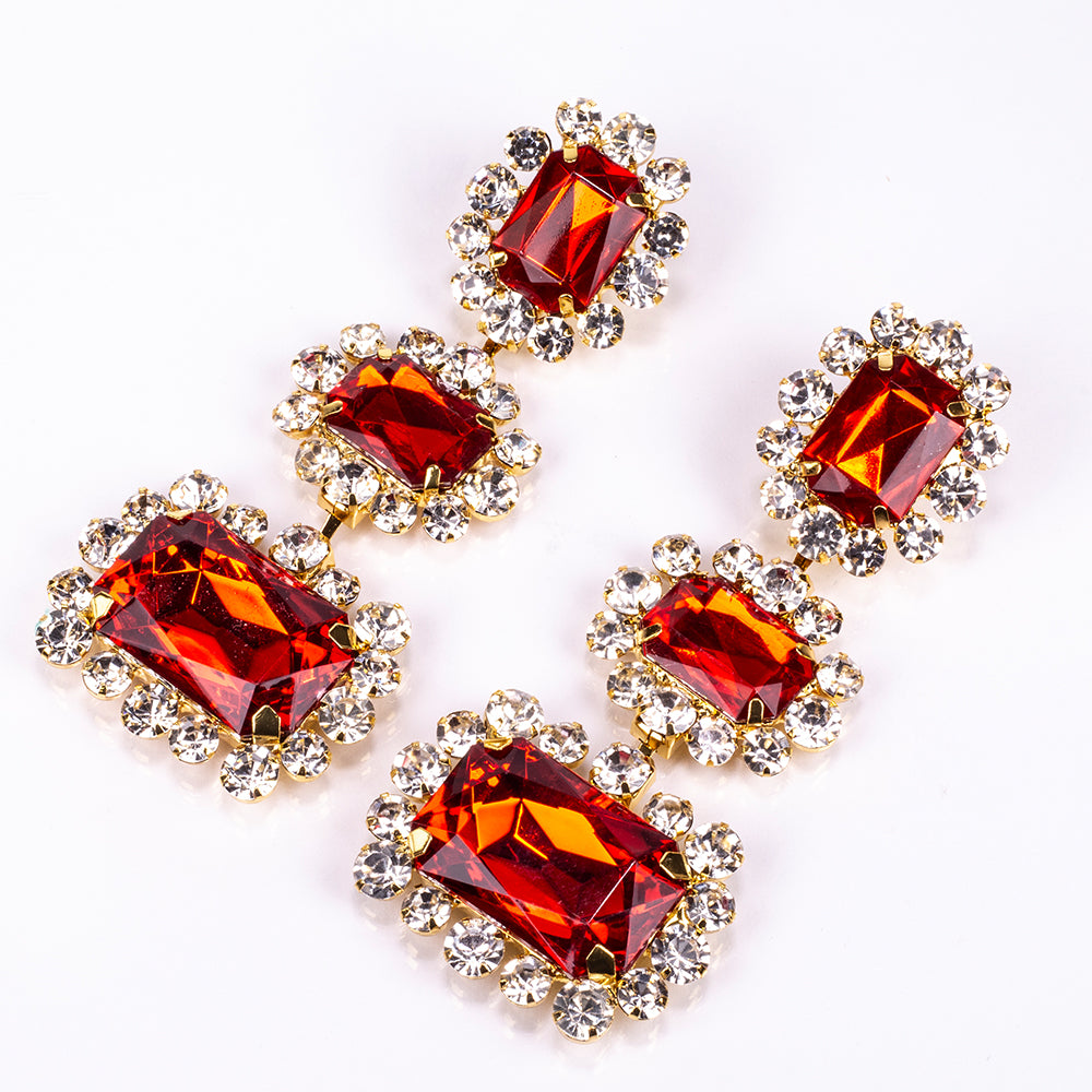 Pozlátené Zliatinové Sada s Červeným Emporia® Krištáľom a Bielym Emporia® Krištáľom ( Náhrdelník+Náušnice )