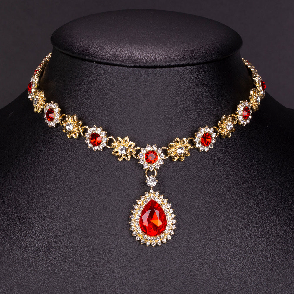 Pozlátené Zliatinové Sada s Červeným Emporia® Krištáľom a Bielym Emporia® Krištáľom ( Náhrdelník+Náušnice ) 9 