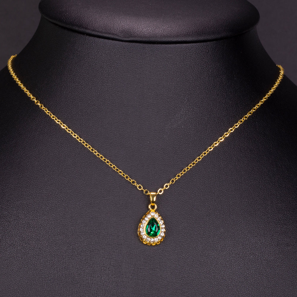 Pozlátené Zliatinové Sada s so Zeleným Emporia® Krištáľom a Bielym Emporia® Krištáľom ( Náhrdelník+Náušnice+Náramok+Prsteň +Prívesok ) 4 