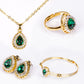 Pozlátené Zliatinové Sada s so Zeleným Emporia® Krištáľom a Bielym Emporia® Krištáľom ( Náhrdelník+Náušnice+Náramok+Prsteň +Prívesok )
