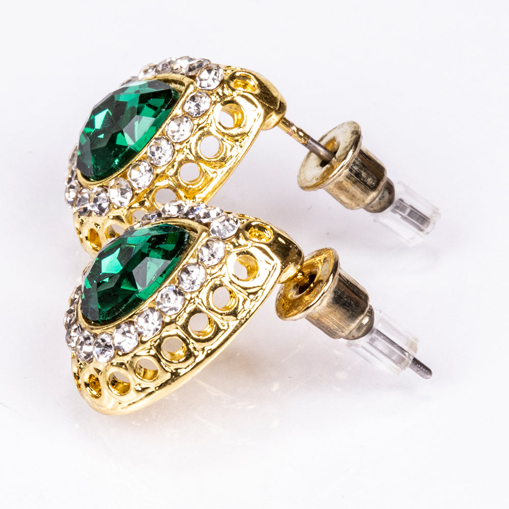 Pozlátené Zliatinové Sada s so Zeleným Emporia® Krištáľom a Bielym Emporia® Krištáľom ( Náhrdelník+Náušnice+Náramok+Prsteň +Prívesok ) 7 