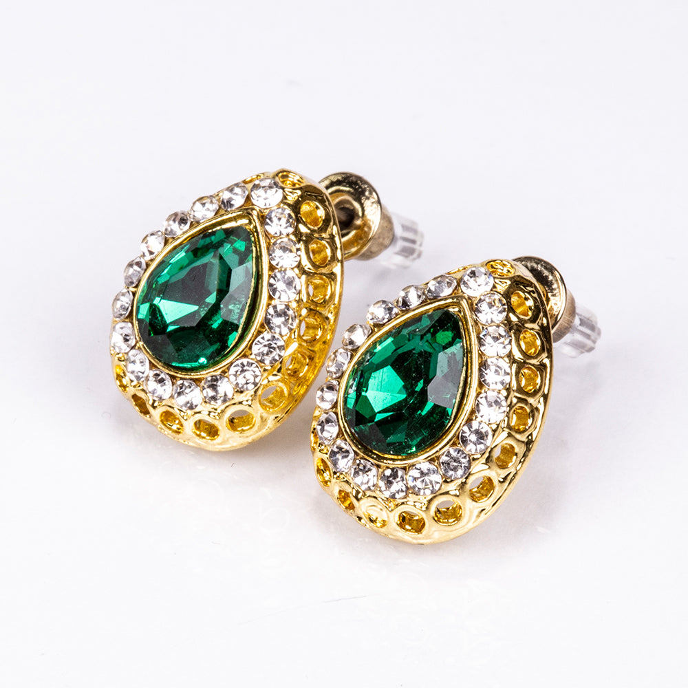 Pozlátené Zliatinové Sada s so Zeleným Emporia® Krištáľom a Bielym Emporia® Krištáľom ( Náhrdelník+Náušnice+Náramok+Prsteň +Prívesok ) 9 