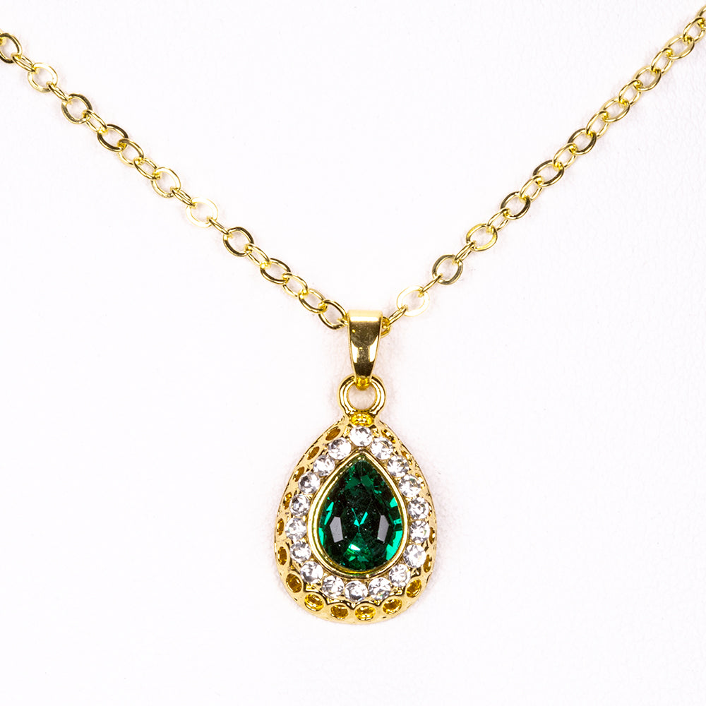 Pozlátené Zliatinové Sada s so Zeleným Emporia® Krištáľom a Bielym Emporia® Krištáľom ( Náhrdelník+Náušnice+Náramok+Prsteň +Prívesok )