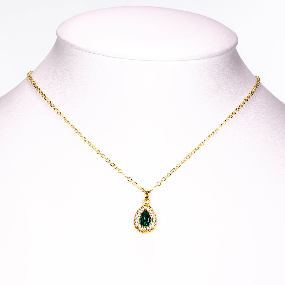 Pozlátené Zliatinové Sada s so Zeleným Emporia® Krištáľom a Bielym Emporia® Krištáľom ( Náhrdelník+Náušnice+Náramok+Prsteň +Prívesok ) 12 