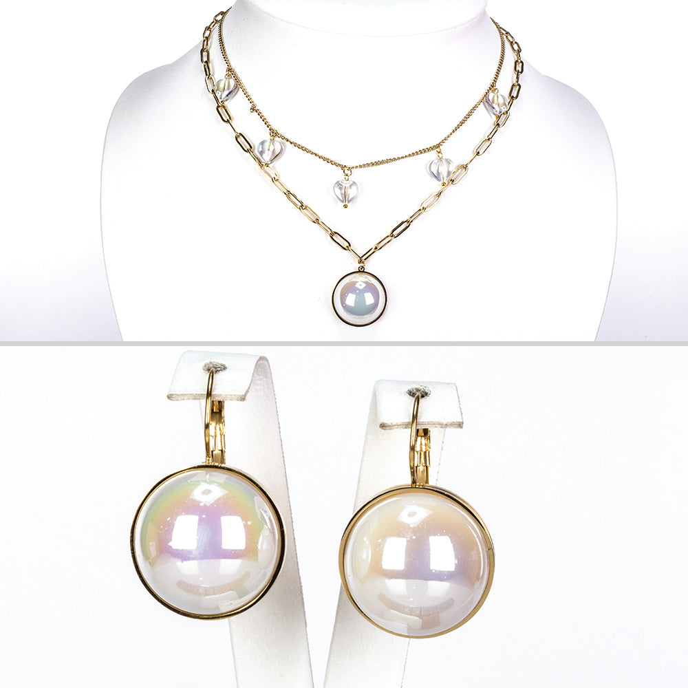 Pozlátené Zliatinové Sada s Sklenená perla ( Náhrdelník+Náušnice ) 1 