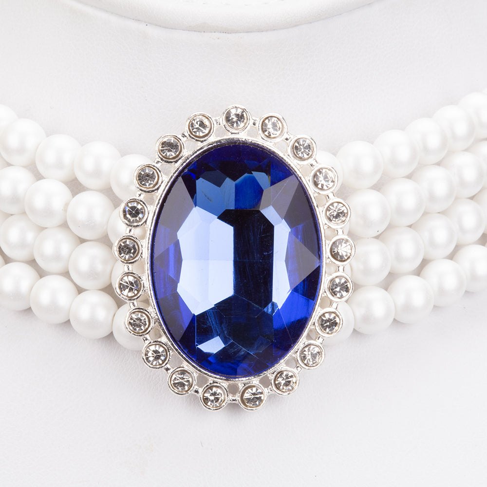 Pozlátené Zliatinové Sada s Perlou a Modrým Emporia® Krištáľom ( Náhrdelník+Náušnice )