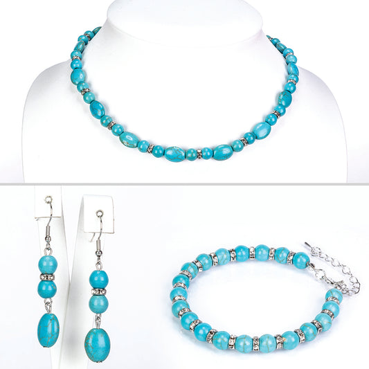 Pozlátené Zliatinové Sada s Tyrkysom ( Náhrdelník+Náušnice+Náramok )