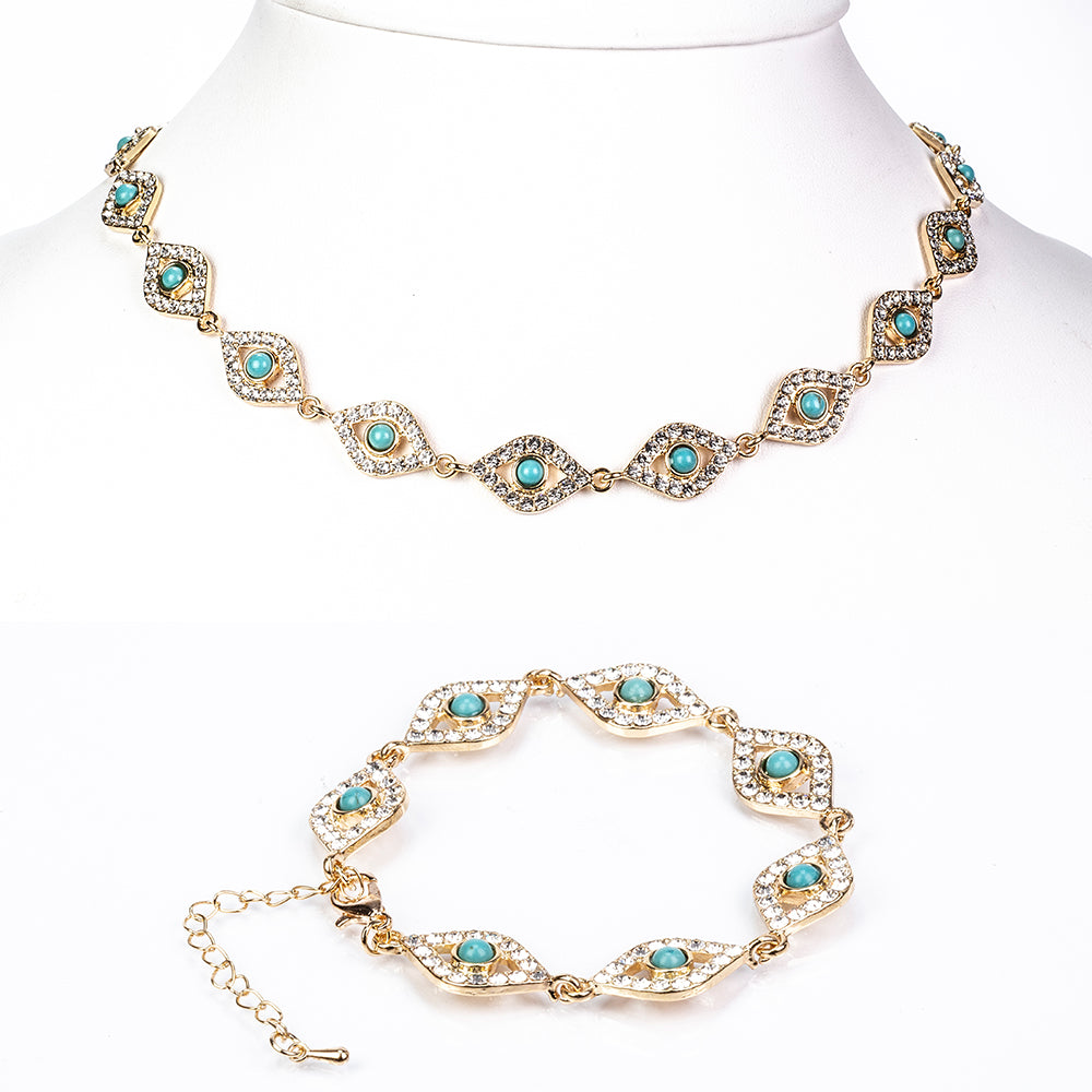 Pozlátené Zliatinové Sada s Tyrkysom a Bielym Emporia® Krištáľom ( Náhrdelník+Náramok ) 1 