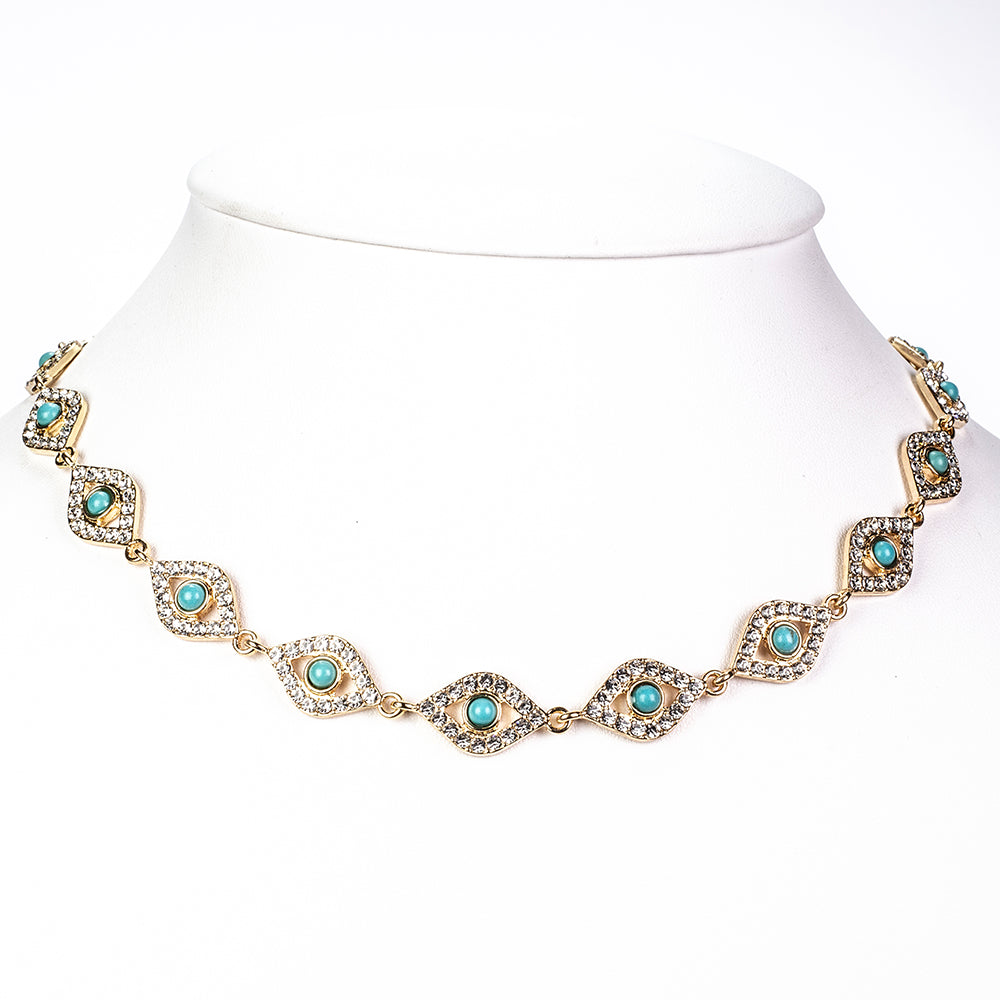 Pozlátené Zliatinové Sada s Tyrkysom a Bielym Emporia® Krištáľom ( Náhrdelník+Náramok ) 3 