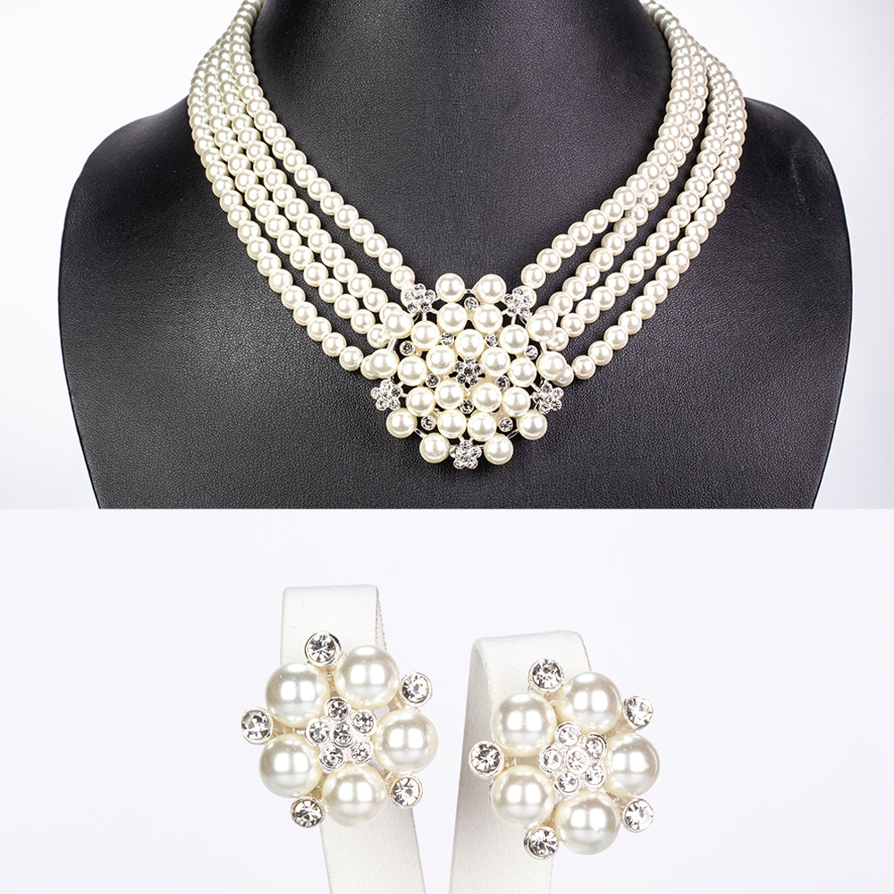 Pozlátené Zliatinové Sada s Sklenená perla a Bielym Emporia® Krištáľom 1 