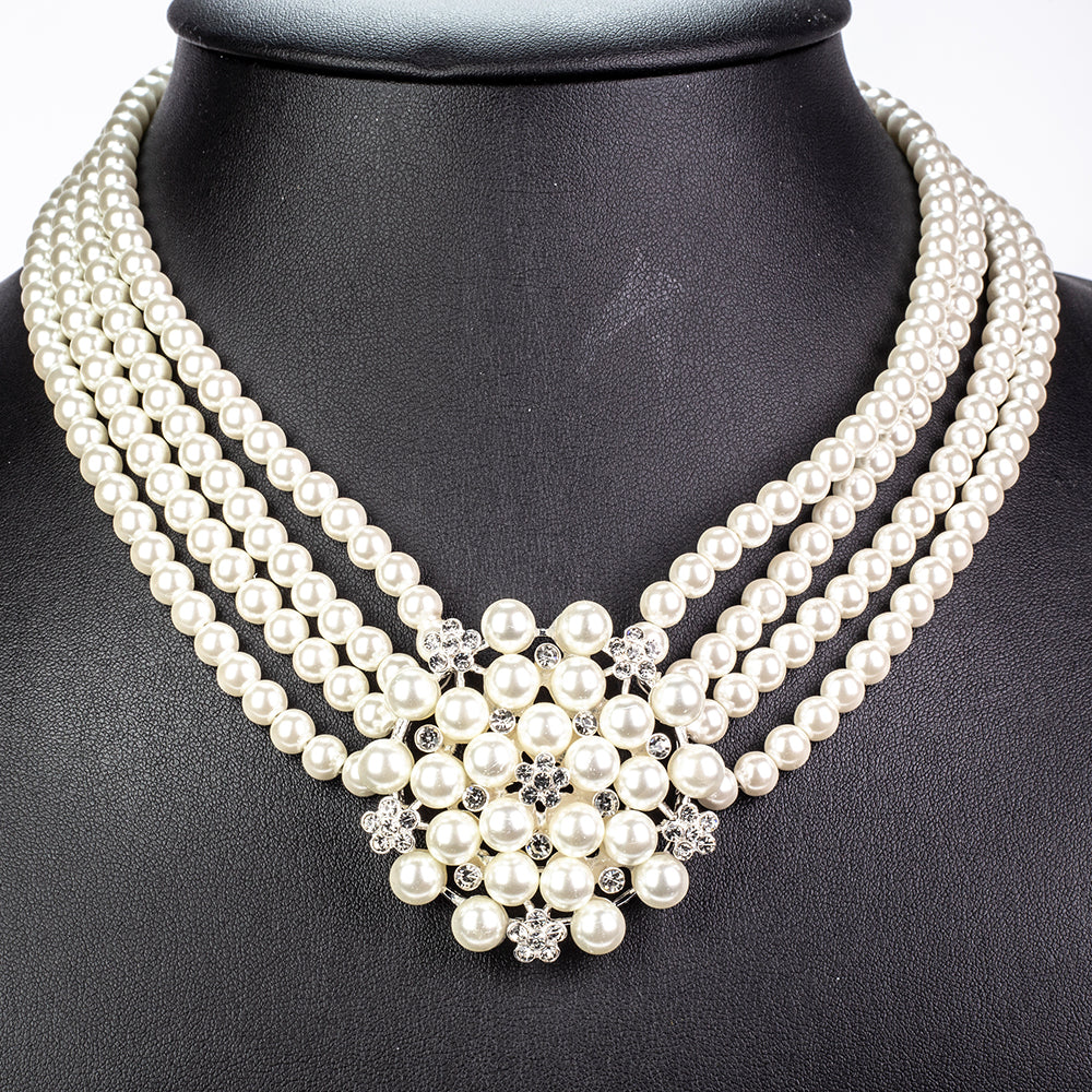 Pozlátené Zliatinové Sada s Sklenená perla a Bielym Emporia® Krištáľom 3 