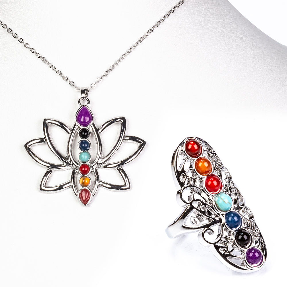 Pozlátené Zliatinové Sada s Červeným Achátom a Ametystom ( Náhrdelník+Prsteň +Prívesok )